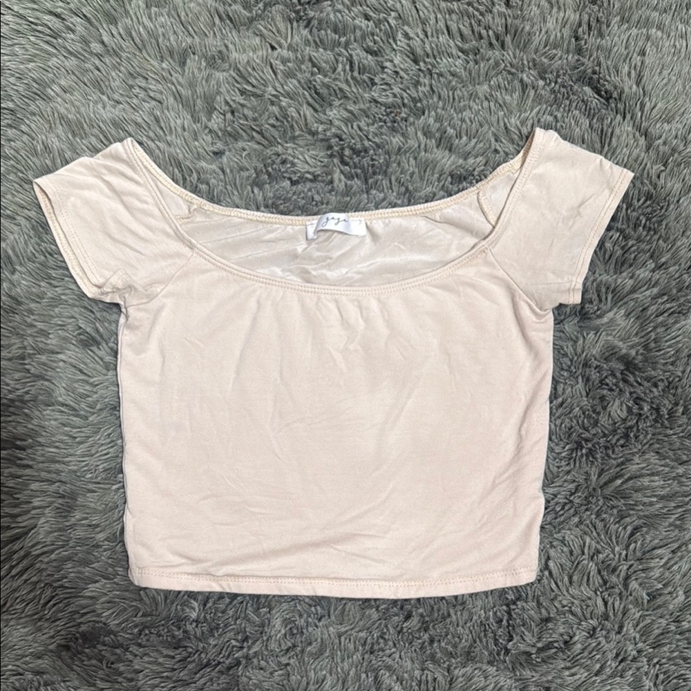 Cream Crop Fitted Blouse T-Shirt